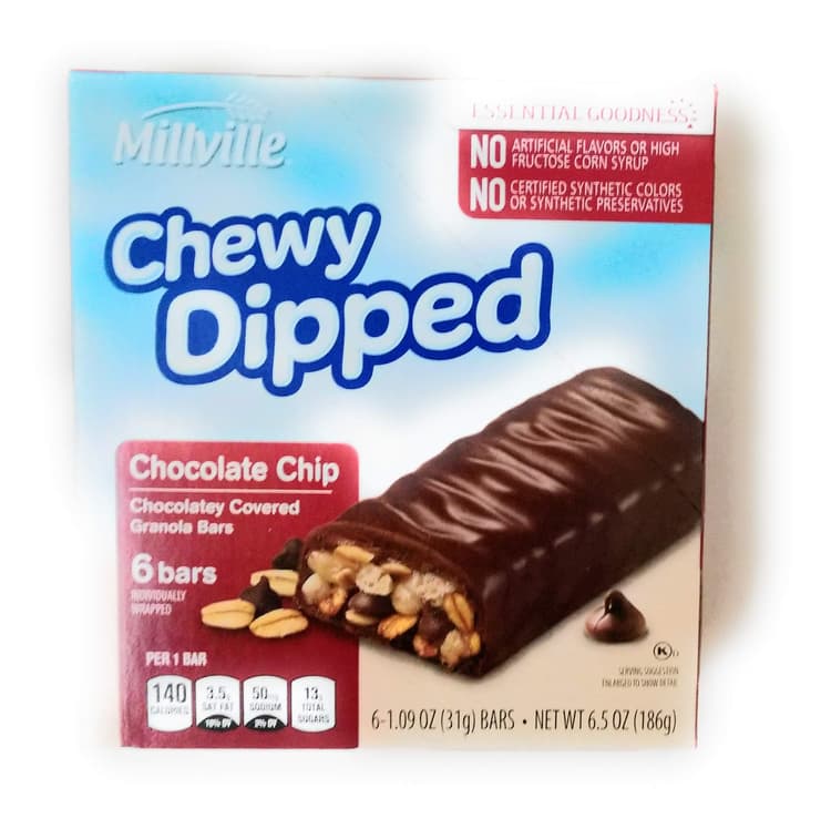 Millville Chewy Dipped Chocolate Chip Chocolately Covered Granola Bars