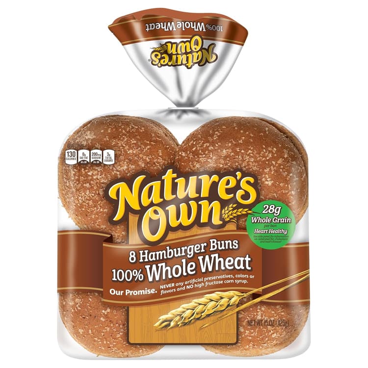 Natures Own 100% Whole Wheat Hamburger Buns Sandwich Buns