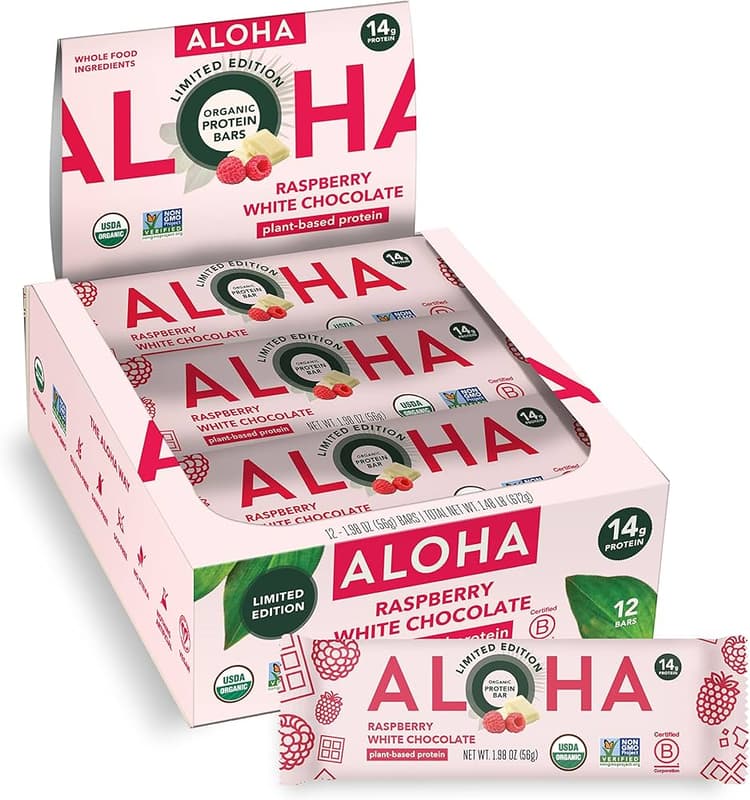 Aloha Organic Protein Bars Raspberry White Chocolate