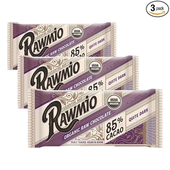 Rawmio Organic Raw Chocolate Essential Bar 85% Cacao Pack Of 3 Quite Dark Chocolate