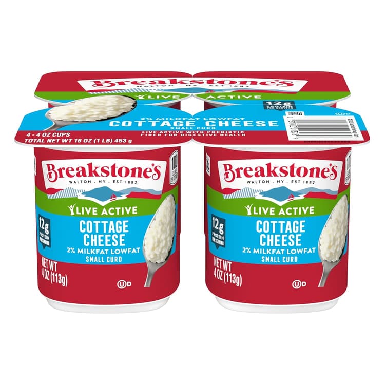 Breakstones Cottage Cheese Snack Size Small Curd Live Active Lowfat 2% Milkfat