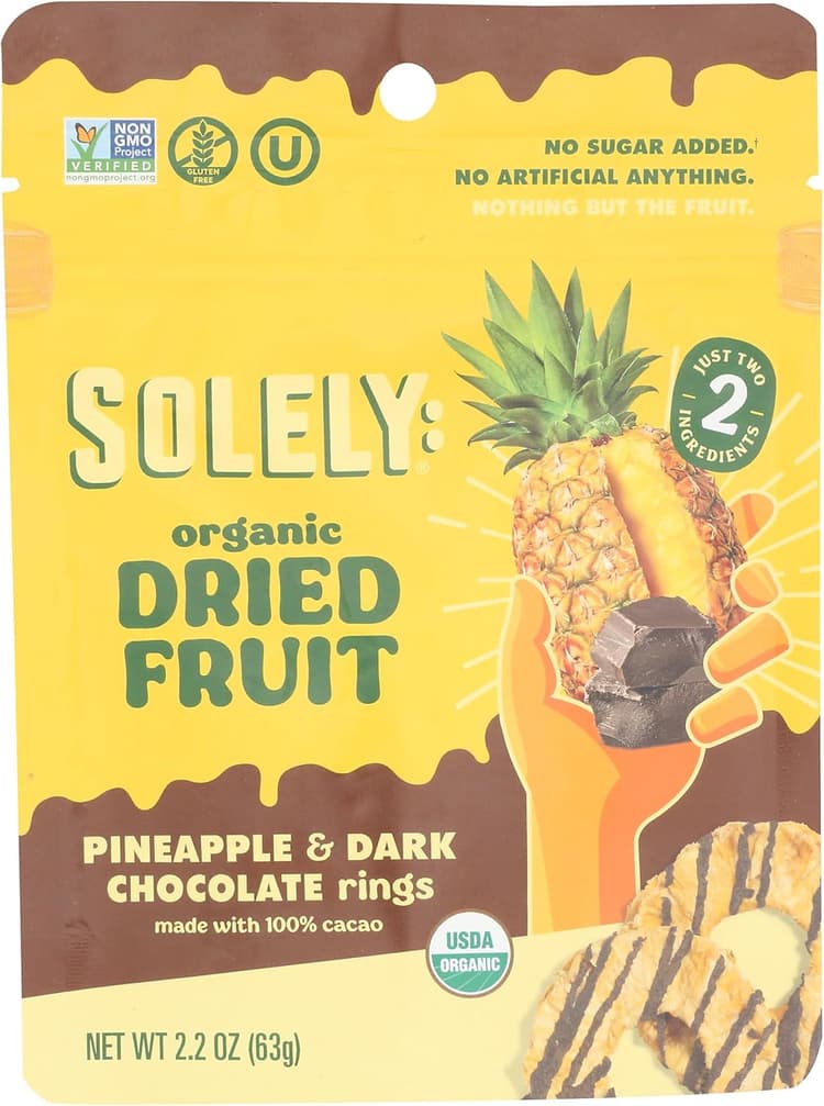 Solely Organic Dried Fruit, Pineapple Rings Drizzled With 100% Dark Chocolate