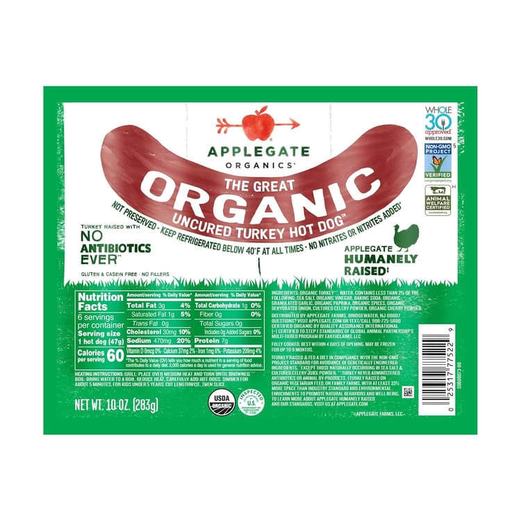 Applegate The Great Organic Uncured Turkey Hot Dog