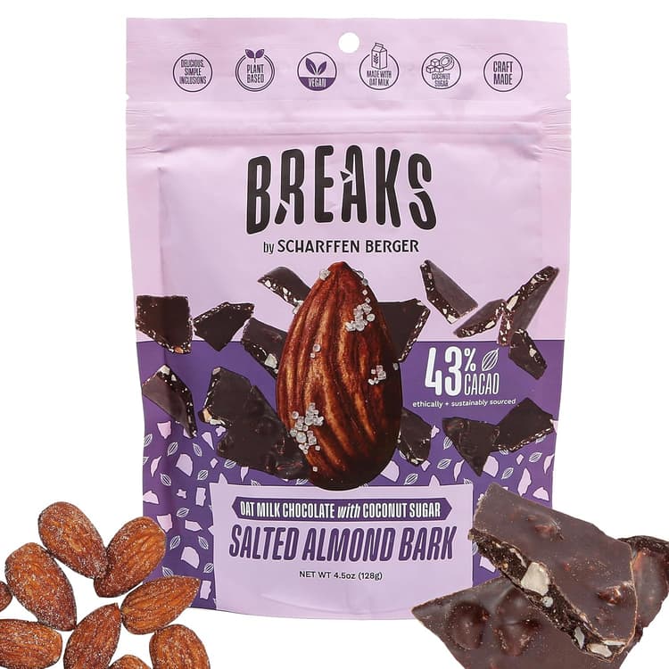 Scharffen Berger Breaks Oat Milk Chocolate With Coconut Sugar Salted Almond Bark