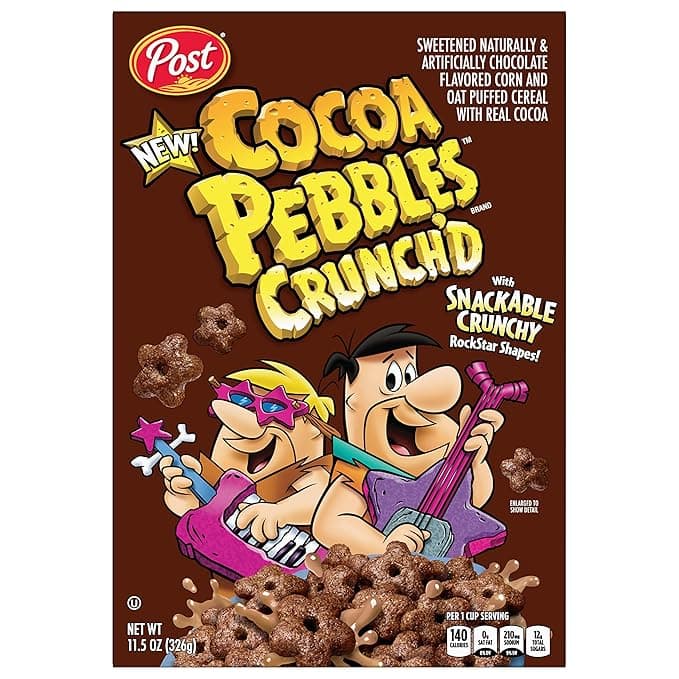 Post Cocoa Pebbles Crunch'D Sweetened Chocolate Flavored Corn And Oat Puffed Cereal