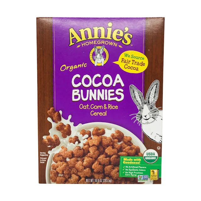 Is it Pescatarian? Annie's Homegrown Organic Cocoa Bunnies Oat, Corn And Rice Cereal