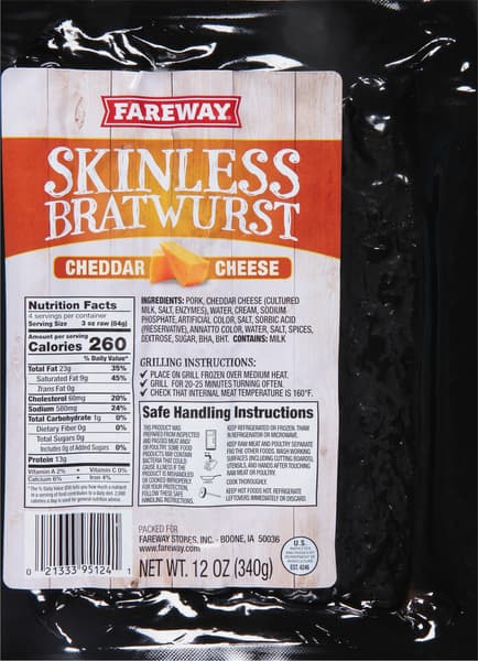 Fareway Skinless Bratwurst Cheddar
