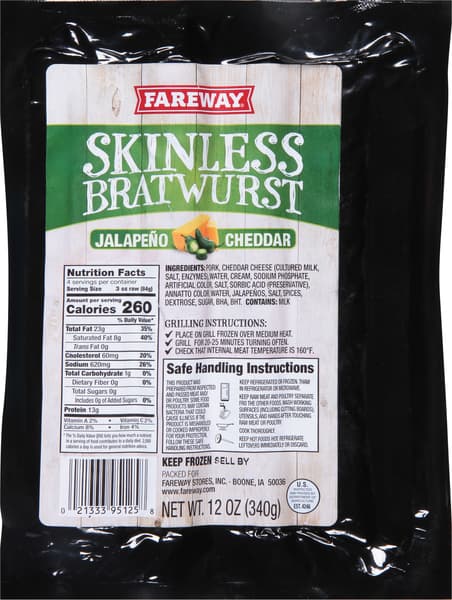 Fareway Skinless Jalapeno Bratwurst