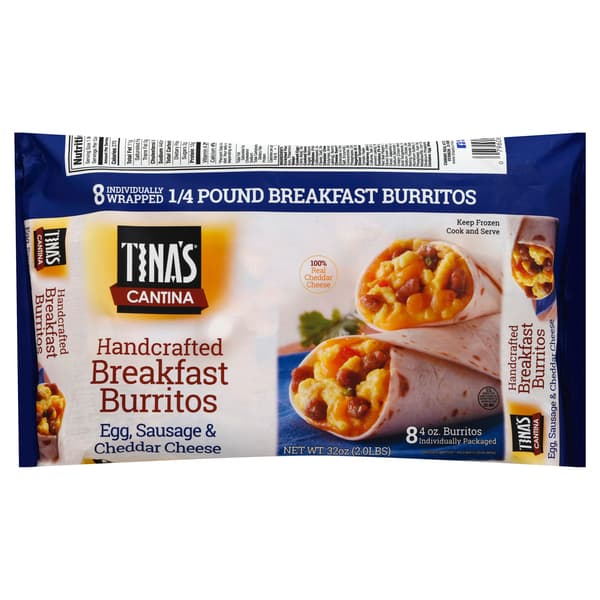 Tina'S Cantina Handcrafted Breakfast Burritos Egg Sausage & Cheddar Cheese