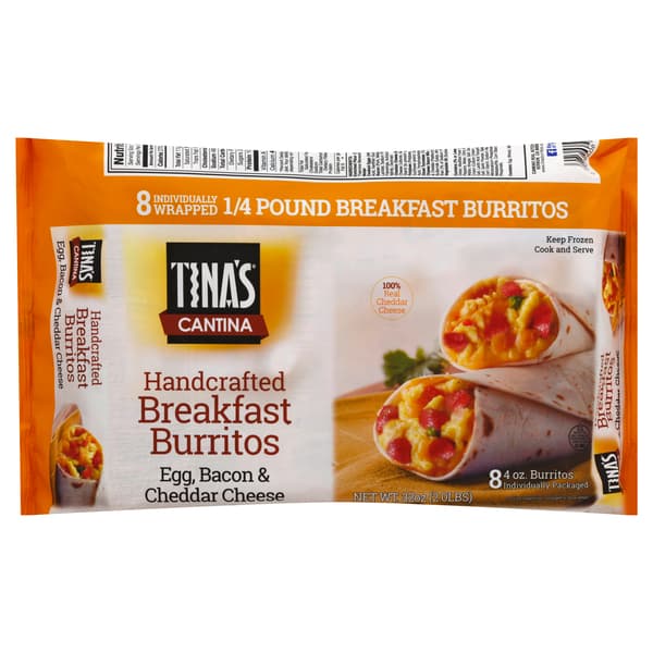 Tina'S Cantina Handcrafted Breakfast Burritos Egg Bacon & Cheddar Cheese