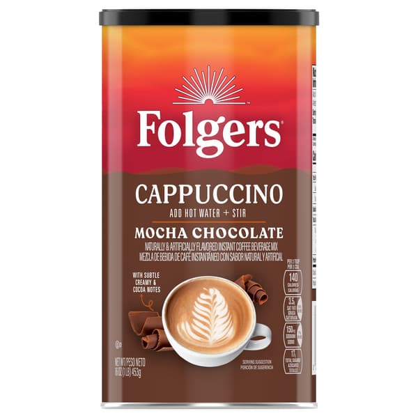 Folgers Cappuccino Mocha Chocolate Instant Coffee Beverage Mix