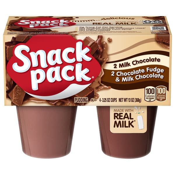 Snack Pack Pudding 2 Milk Chocolate 2 Chocolate Fudge & Milk Chocolate