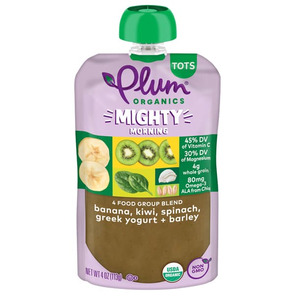 Plum Organics Mighty 4 Banana Kiwi Spinach Kale Greek Yogurt Barley & Oat