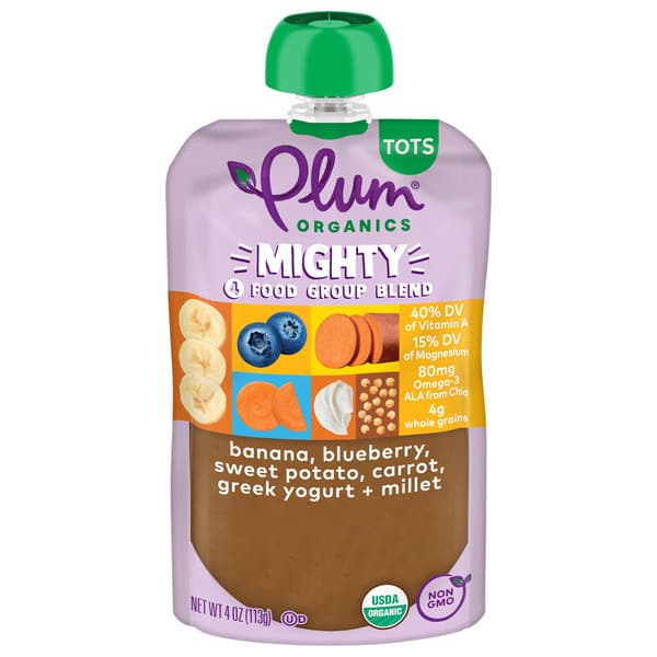 Plum Organics Mighty 4 Sweet Potato Carrot Bluebery Apple Greek Yogurt