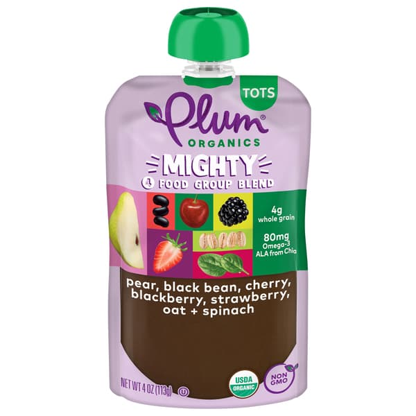 Plum Organics Mighty 4 Pear Cherry Blackberry Strawberry Black Bean + Oat