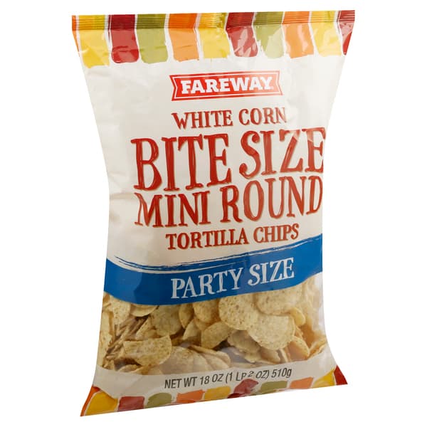 Fareway White Corn Bite Size Mini Round Tortilla Chips Party Size