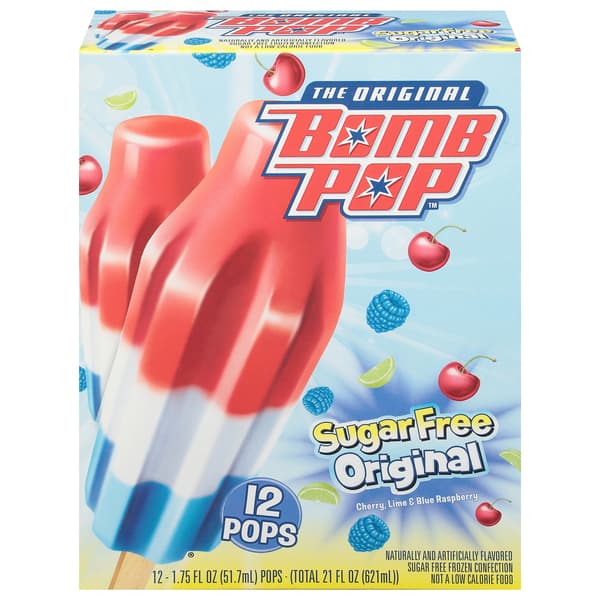 Bomb Pop Sugar Free Original Cherry Lime & Blue Raspberry Pops