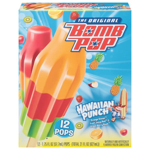 Bomb Pop Hawaiian Punch Orange Ocean Fruit, Juicy Red & Green Berry Rush Flavors 12 Pops