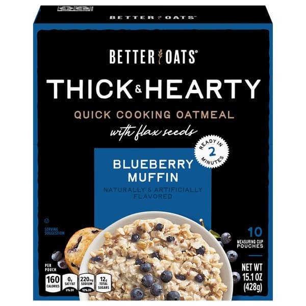 Better Oats Thick & Hearty Blueberry Muffin Instant Oatmeal With Flax Seeds