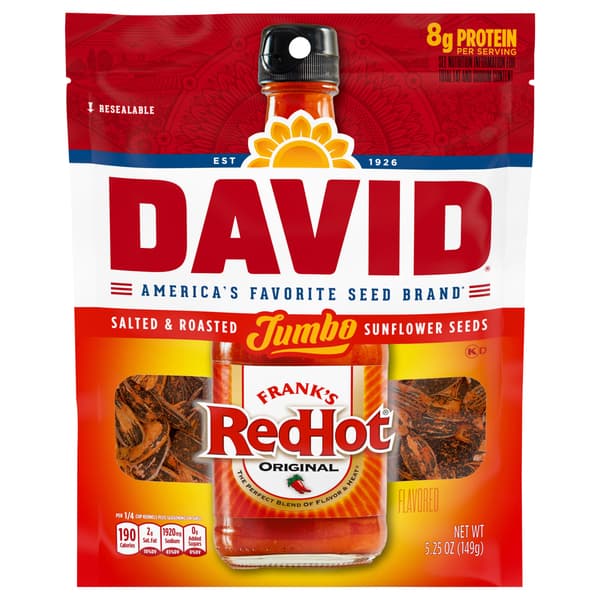 David Sunflower Seeds, Frank'S Redhot Flavored, Salted & Roasted, Jumbo