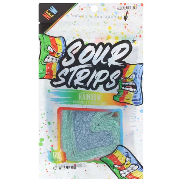 Rainbow Sour Strip Candy 12 Strips In Every Bag