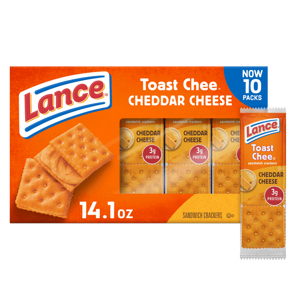 Lance Sandwich Crackers, Toastchee Cheddar, 10 Individually Wrapped Packs, 6 Sandwiches