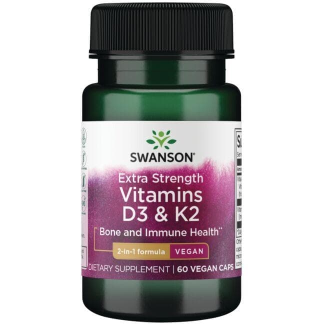 Swanson Extra Strength Vitamins D3 & K2 Bone And Immune Health Dietary Supplement 60 Veggie Caps