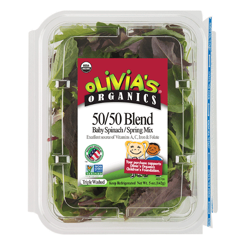 Olivia'S Organic 50/50 Blend Baby Spinach Spring Mix