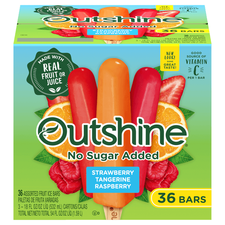 Outshine No Sugar Added Strawberry, Tangerine And Raspberry, 36 Fruit Ice Bars