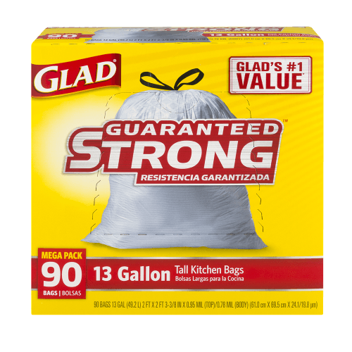Glad Drawstring Bags, Tall Kitchen, Grips The Can, Fragrance Free, 13 Gallon