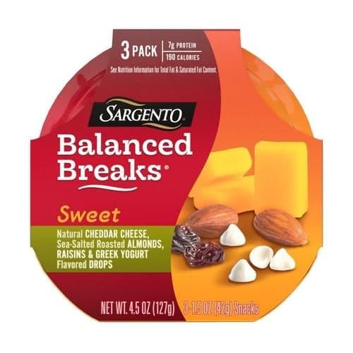 Sargento Balanced Breaks Sweet Natural Cheddar Cheese, Sea-Salted Roasted Almonds, Raisins & Greek Yogurt Flavored Drops Snacks