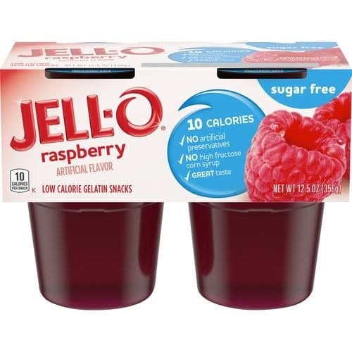 Jell-O Raspberry Sugar Free Ready To Eat Jello Cups Gelatin Snack