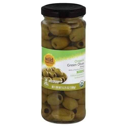 Wild Harvest Olives, Green, Organic, Pitted
