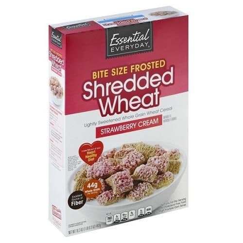 Essential Everyday Cereal, Shredded Wheat, Frosted Strawberry Cream, Bite Size
