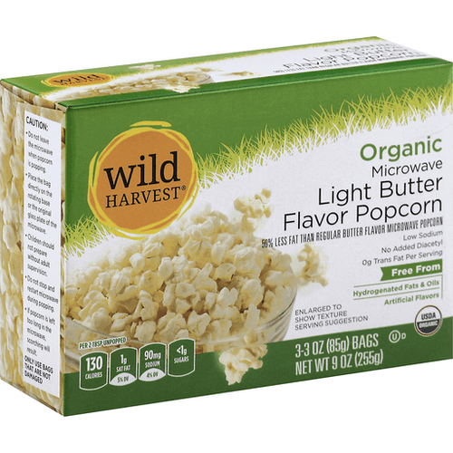 Wild Harvest Microwave Popcorn, Organic, Light Butter Flavor