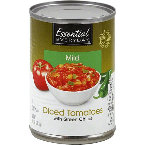 Essential Everyday Tomatoes With Green Chilies, Mild, Diced