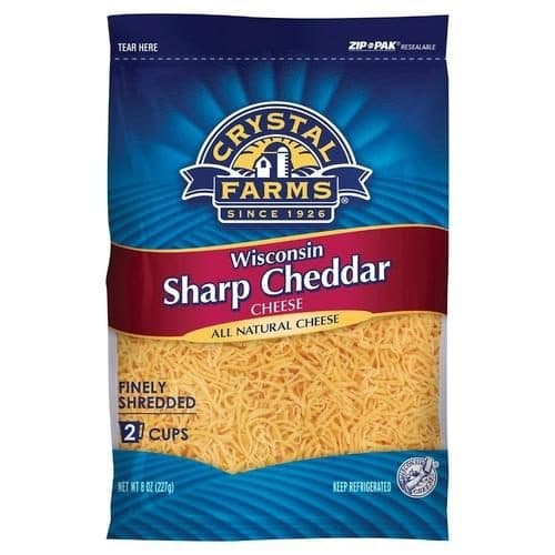 Crystal Farms Finely Shredded Cheese, Sharp Cheddar, Wisconsin
