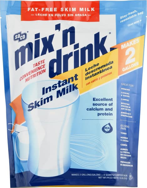 Saco Mix'N Drink Fat Free Instant Skim Milk Pouch