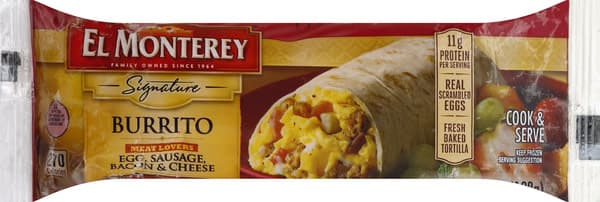 El Monterey Signature Burrito Meat Lovers Egg Sausage Bacon & Cheese