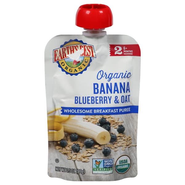Earth'S Best Stage 2 Blueberry Banana Flax & Oat Organic Wholesome Breakfast Puree