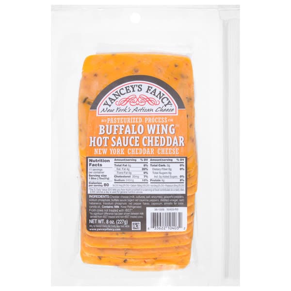 Yancey'S Fancy Buffalo Wing Hot Sauce Sliced New York Cheddar Cheese