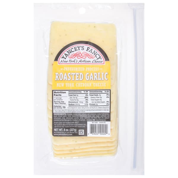 Yancey'S Fancy Roasted Garlic Sliced New York Cheddar Cheese