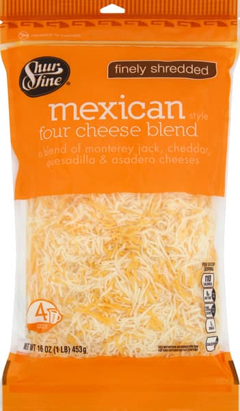 Shurfine Cheese Finely Shredded Four Cheese Blend Mexican Style