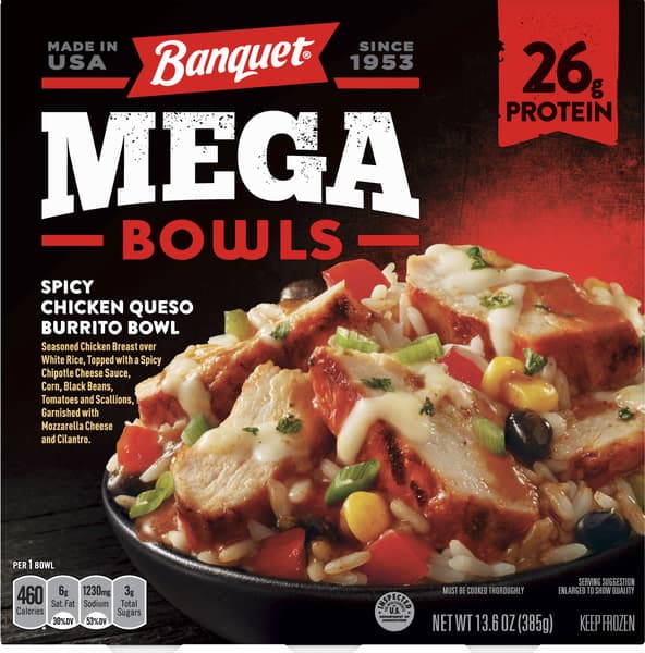 Banquet Mega Bowls Spicy Chickne Queso Burrito Bowl