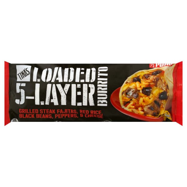 Tina'S Loaded 5-Layer Burrito Grilled Steak Fajita Red Rice Black Beans Peppers & Cheese
