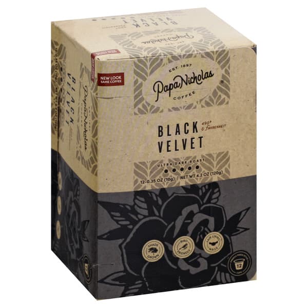 Papanicholas French Press Style Cups Ultra Dark Roast Black Velvet Coffee