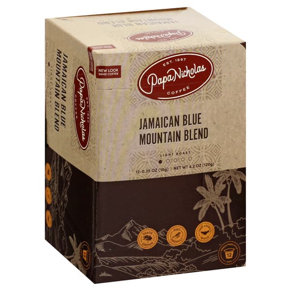 Papanicholas French Press Style Cups Light Roast Jamaican Blue Mountain Blend Coffee