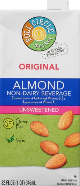 Full Circle Market Non-Dairy Beverage, Original, Almond, Unsweetened