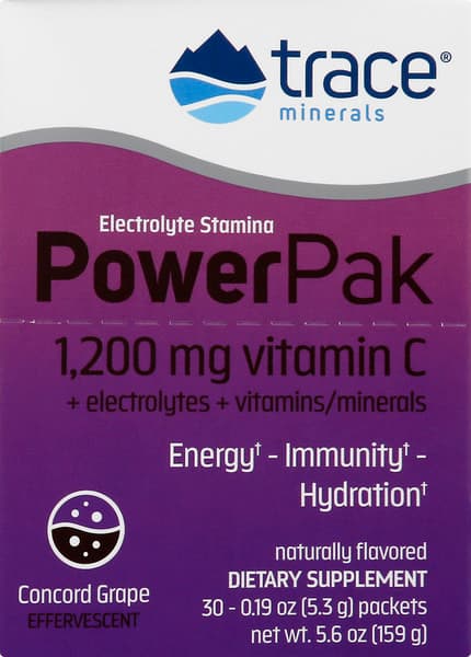 Trace Minerals Electrolyte Stamina, Effervescent, Concord Grape, Power Pak
