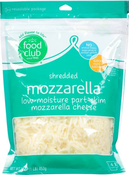 Food Club Mozzarella Low-Moisture Part-Skim Shredded Cheese